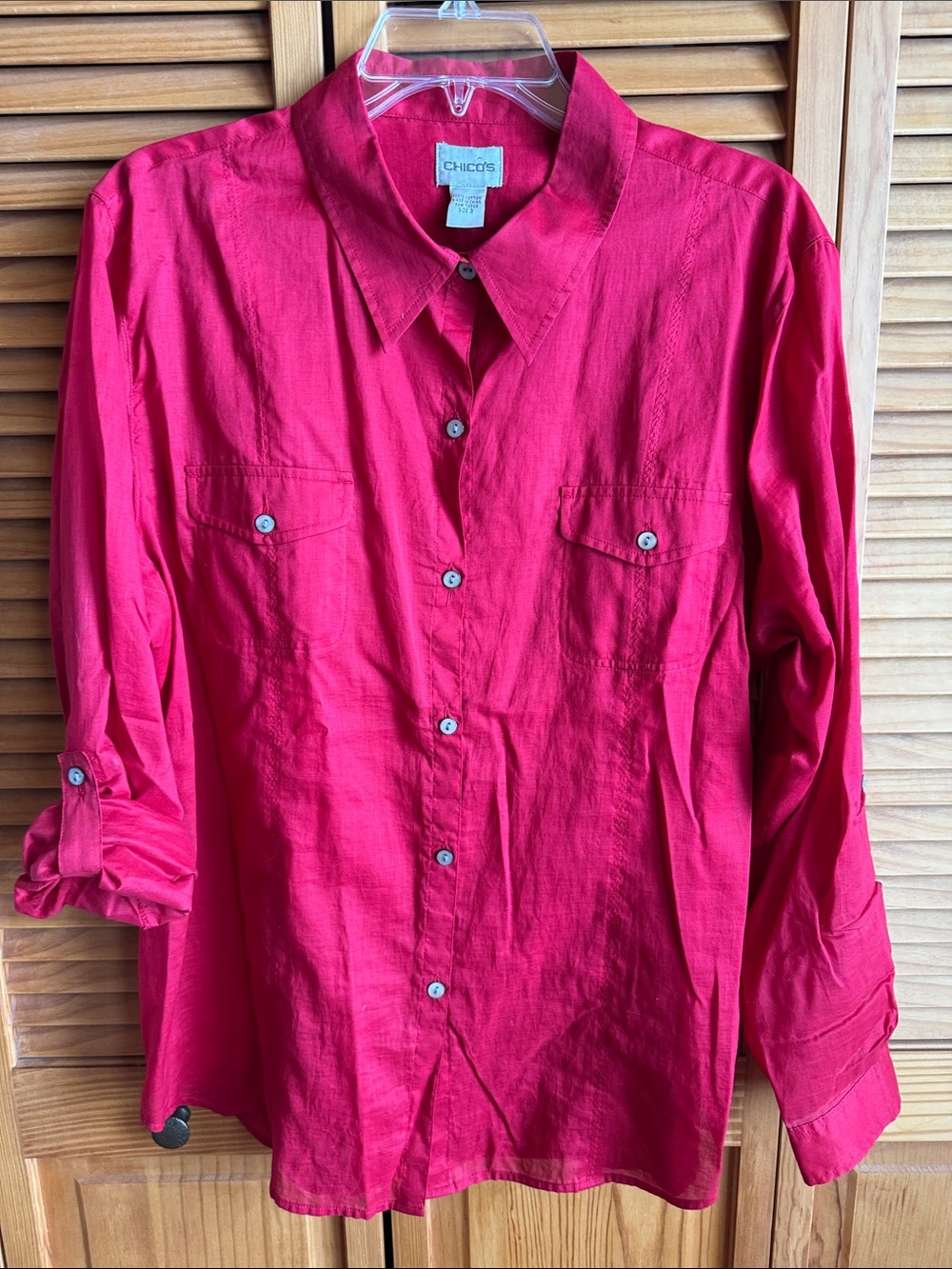Chico's Women’s Button-Down Shirt in RED Size 3 - Feels like Linen!